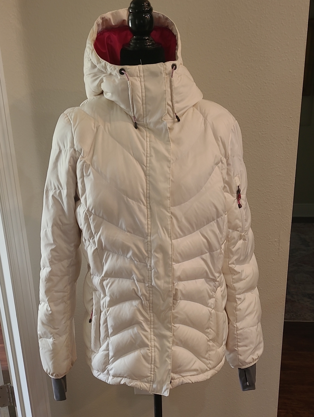 Lands' End Down Filled White Puffer Jacket Warm Light Wright Skiing Outdoors L